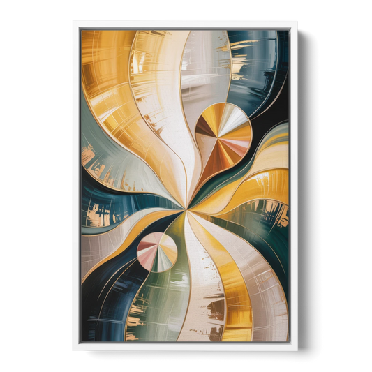 Serene Geometric Elegance Yellow and Grey Abstract - White Framed Canvas Wall Art - Front