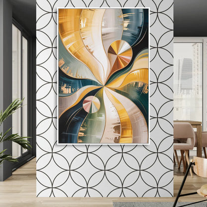 Serene Geometric Elegance Yellow and Grey Abstract Sitting Room - White Canvas Wall Art