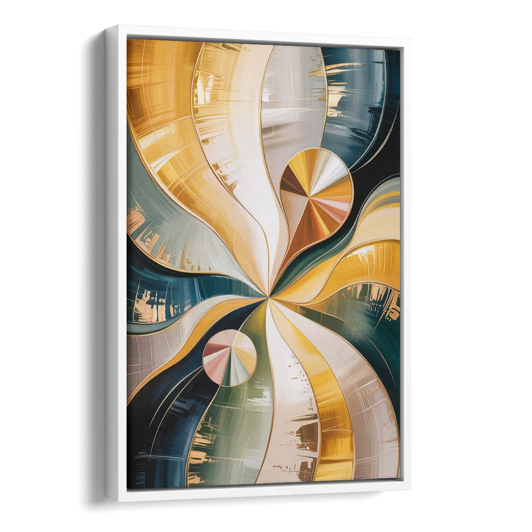Serene Geometric Elegance Yellow and Grey Abstract Side - White Canvas Wall Art