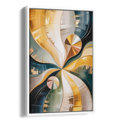 Serene Geometric Elegance Yellow and Grey Abstract Side - White Canvas Wall Art
