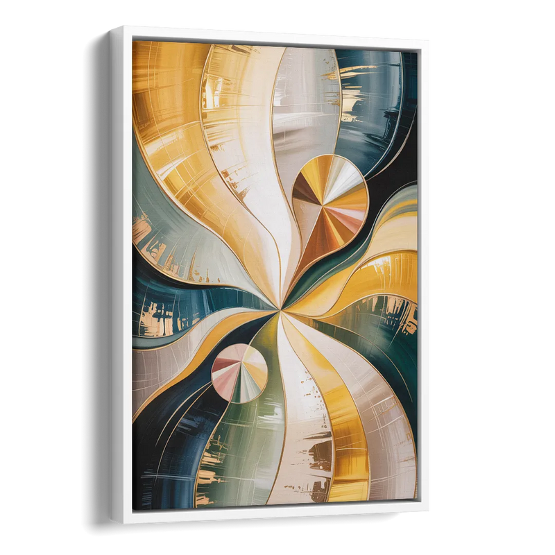 Serene Geometric Elegance Yellow and Grey Abstract Side - White Canvas Wall Art