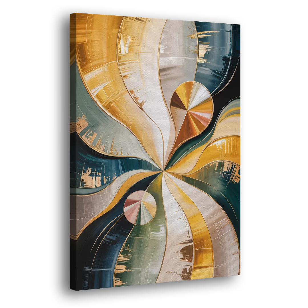 Serene Geometric Elegance Yellow and Grey Abstract Side - Canvas Wall Art
