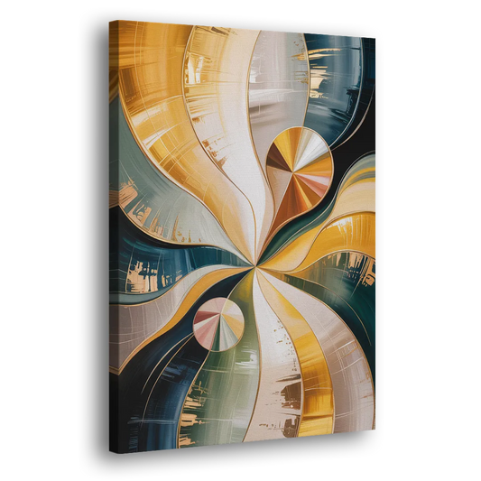 Serene Geometric Elegance Yellow and Grey Abstract Side - Canvas Wall Art