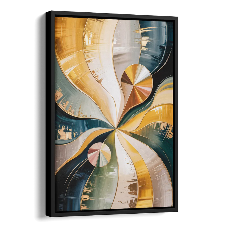 Serene Geometric Elegance Yellow and Grey Abstract Side - Black Canvas Wall Art