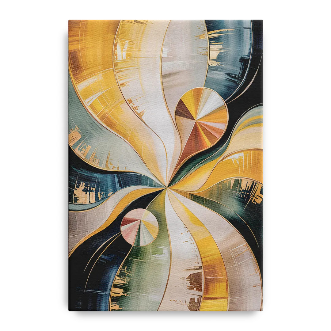 Serene Geometric Elegance Yellow and Grey Abstract Front - Canvas Wall Art