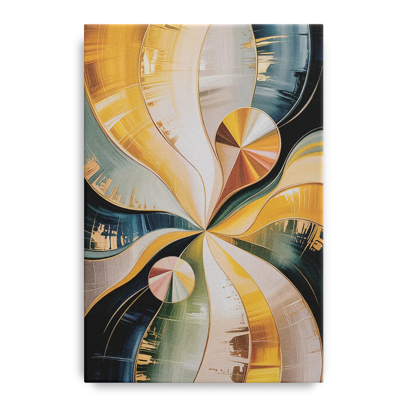 Serene Geometric Elegance Yellow and Grey Abstract Front - Canvas Wall Art