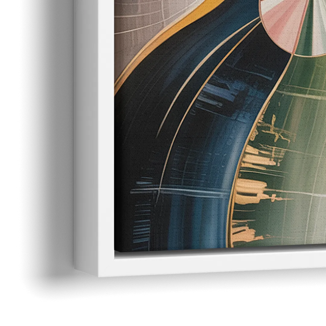 Serene Geometric Elegance Yellow and Grey Abstract - Close-Up White Frame Canvas