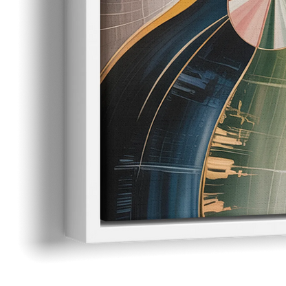 Serene Geometric Elegance Yellow and Grey Abstract - Close-Up White Frame Canvas