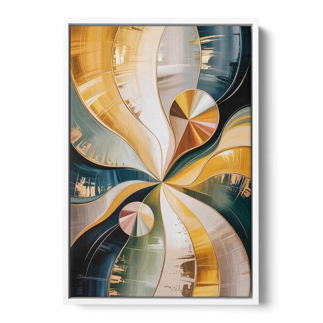 Serene Geometric Elegance Yellow and Grey Abstract - White Frame Canvas