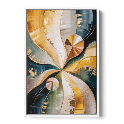 Serene Geometric Elegance Yellow and Grey Abstract - White Frame Canvas