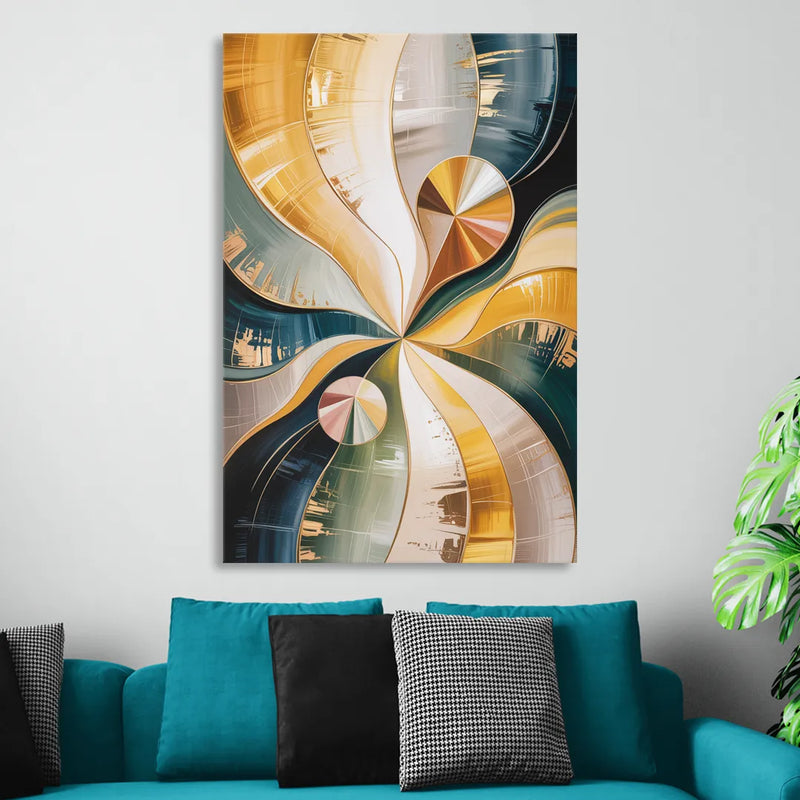 Serene Geometric Elegance Yellow and Grey Abstract Living Room - Canvas Wall Art