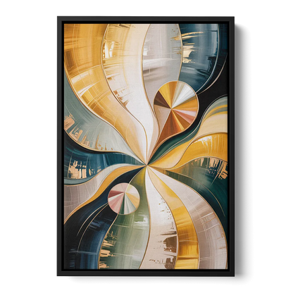 Serene Geometric Elegance Yellow and Grey Abstract - Black Frame Canvas
