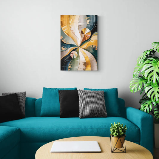 Serene Geometric Elegance Yellow and Grey Abstract - Canvas Wall Art Living Room