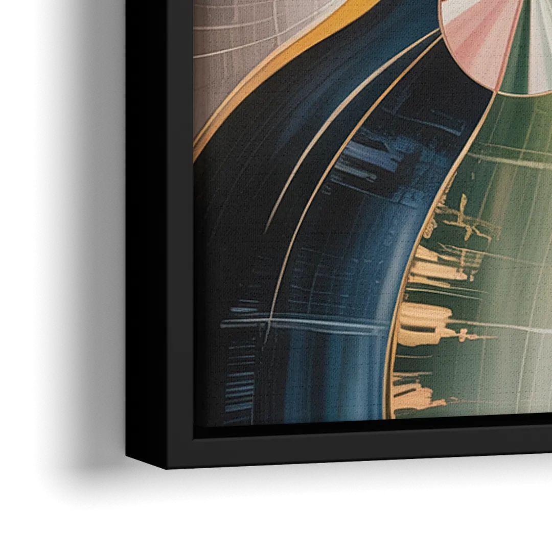 Serene Geometric Elegance Yellow and Grey Abstract - Close-Up Black Frame Canvas
