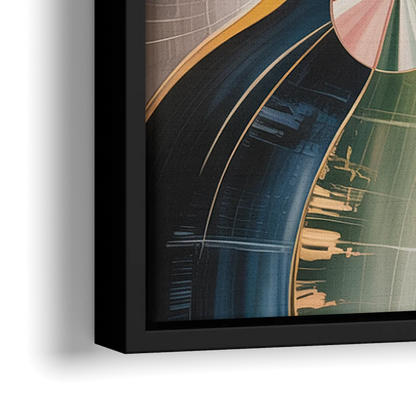 Serene Geometric Elegance Yellow and Grey Abstract - Close-Up Black Frame Canvas