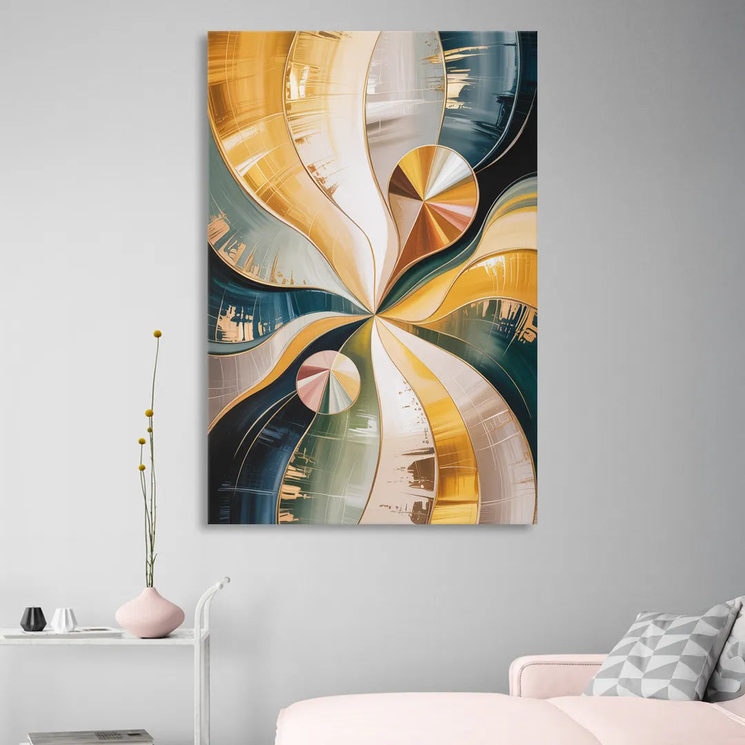 Serene Geometric Elegance Yellow and Grey Abstract Sitting Room - Canvas Wall Art