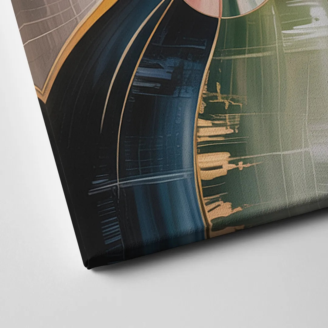 Serene Geometric Elegance Yellow and Grey Abstract Canvas Close Up