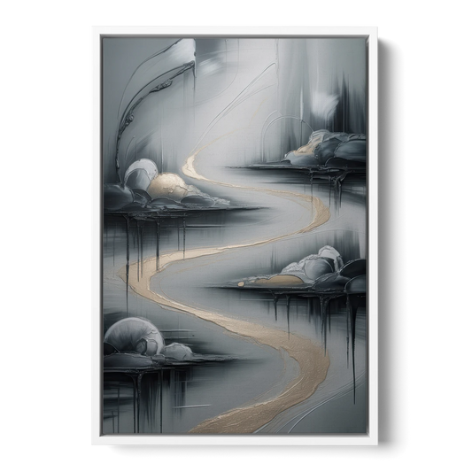 Serene Landscape Grey Abstract - White Framed Canvas Wall Art - Front