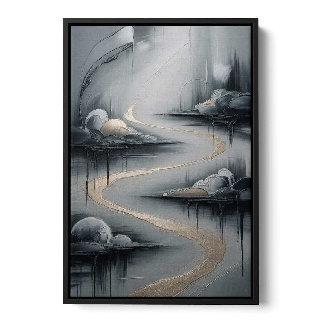 Serene Landscape Grey Abstract - Black Frame Canvas