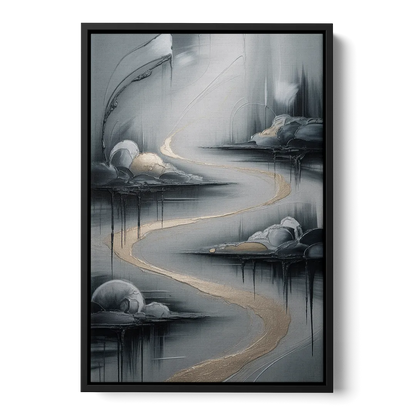 Serene Landscape Grey Abstract - Black Frame Canvas