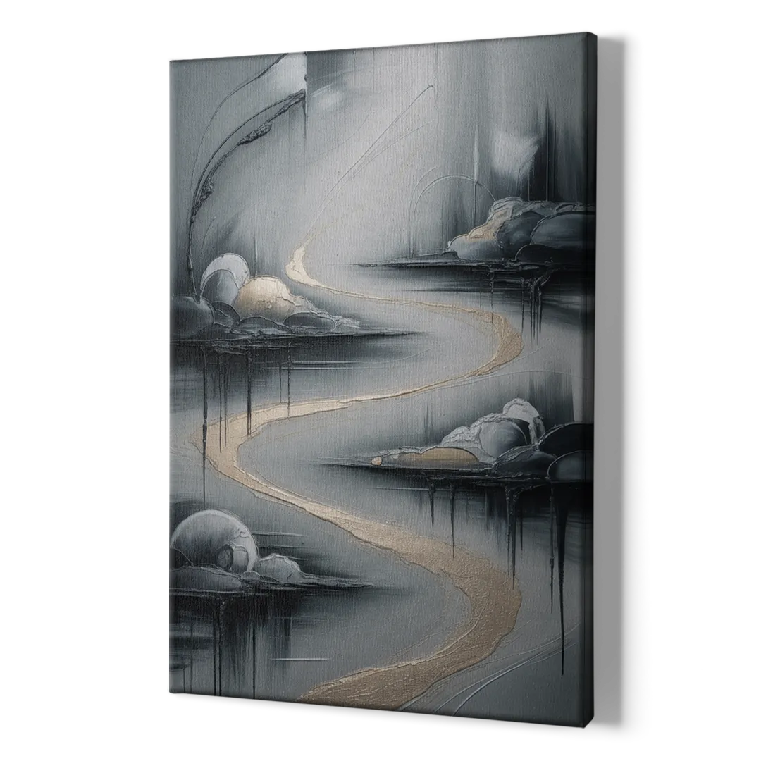 Serene Landscape Grey Abstract - Canvas Print Art Sides