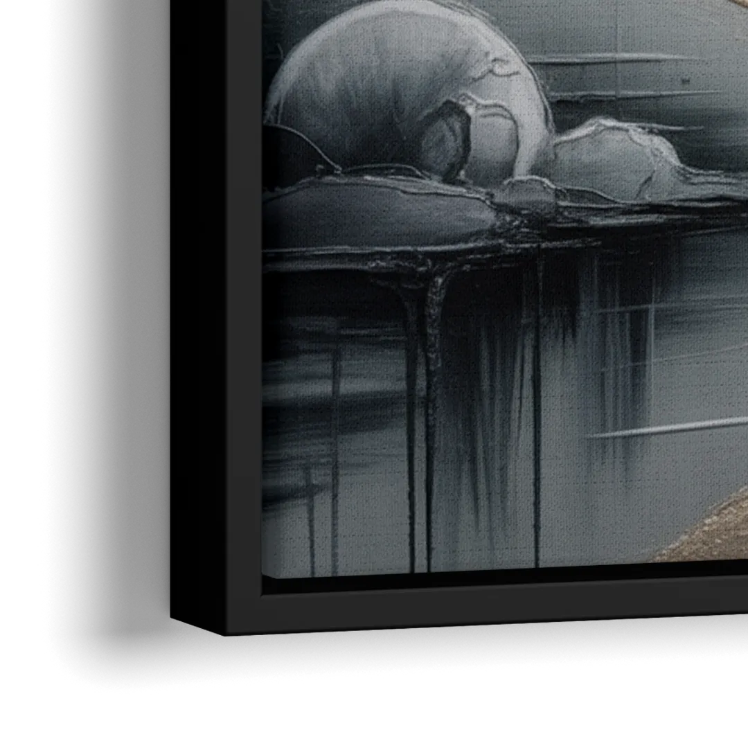 Serene Landscape Grey Abstract - Close-Up Black Frame Canvas
