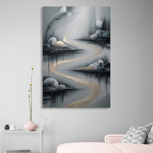 Serene Landscape Grey Abstract Living Room - Canvas Wall Art