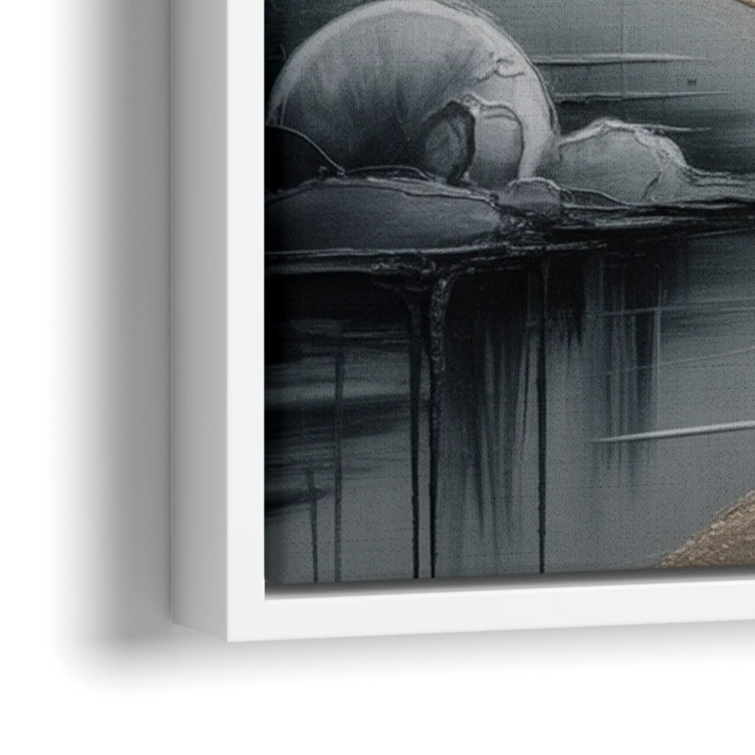 Serene Landscape Grey Abstract - Close-Up White Frame Canvas