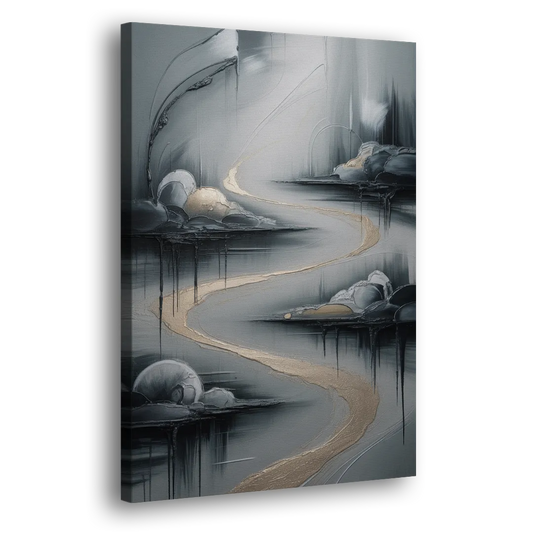 Serene Landscape Grey Abstract Side - Canvas Wall Art