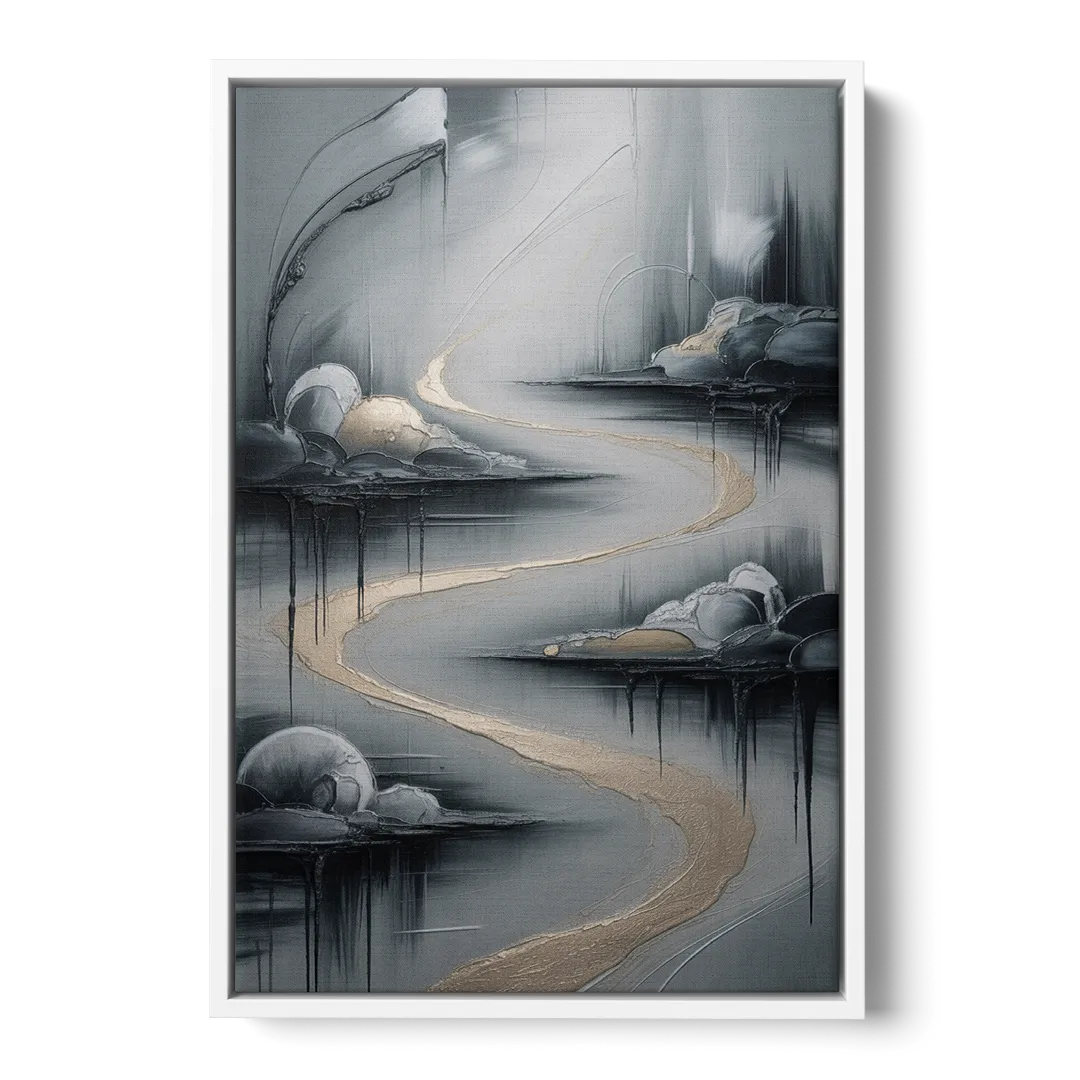 Serene Landscape Grey Abstract - White Frame Canvas