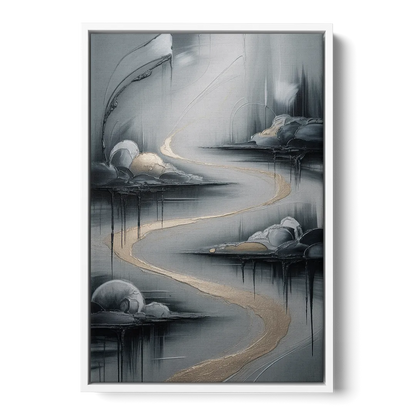 Serene Landscape Grey Abstract - White Frame Canvas