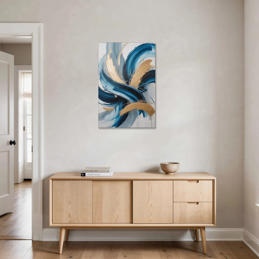 Serene Opulence Blue and Gold Abstract - Canvas Wall Art - Coffee Table - 24x36