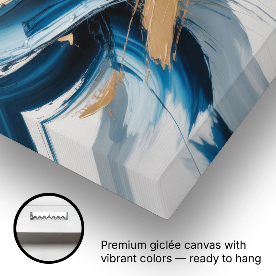 Serene Opulence Blue and Gold Abstract - Canvas Wall Art - Gallery Wrap Corner