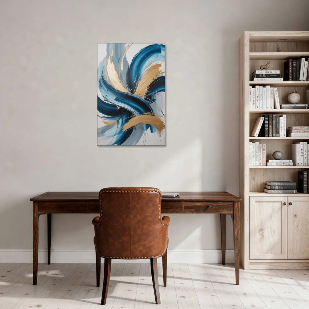 Serene Opulence Blue and Gold Abstract - Canvas Wall Art - Office - 24x36