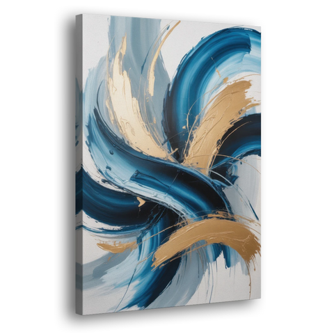 Serene Opulence Blue and Gold Abstract - Canvas Wall Art - Side