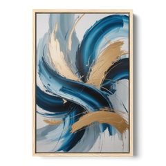 Serene Opulence Blue and Gold Abstract - Oak Framed Canvas Wall Art - Front