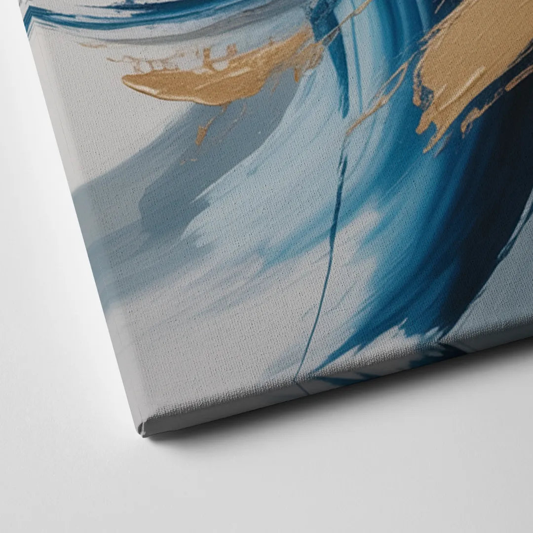Serene Opulence Blue and Gold Abstract Canvas Close Up