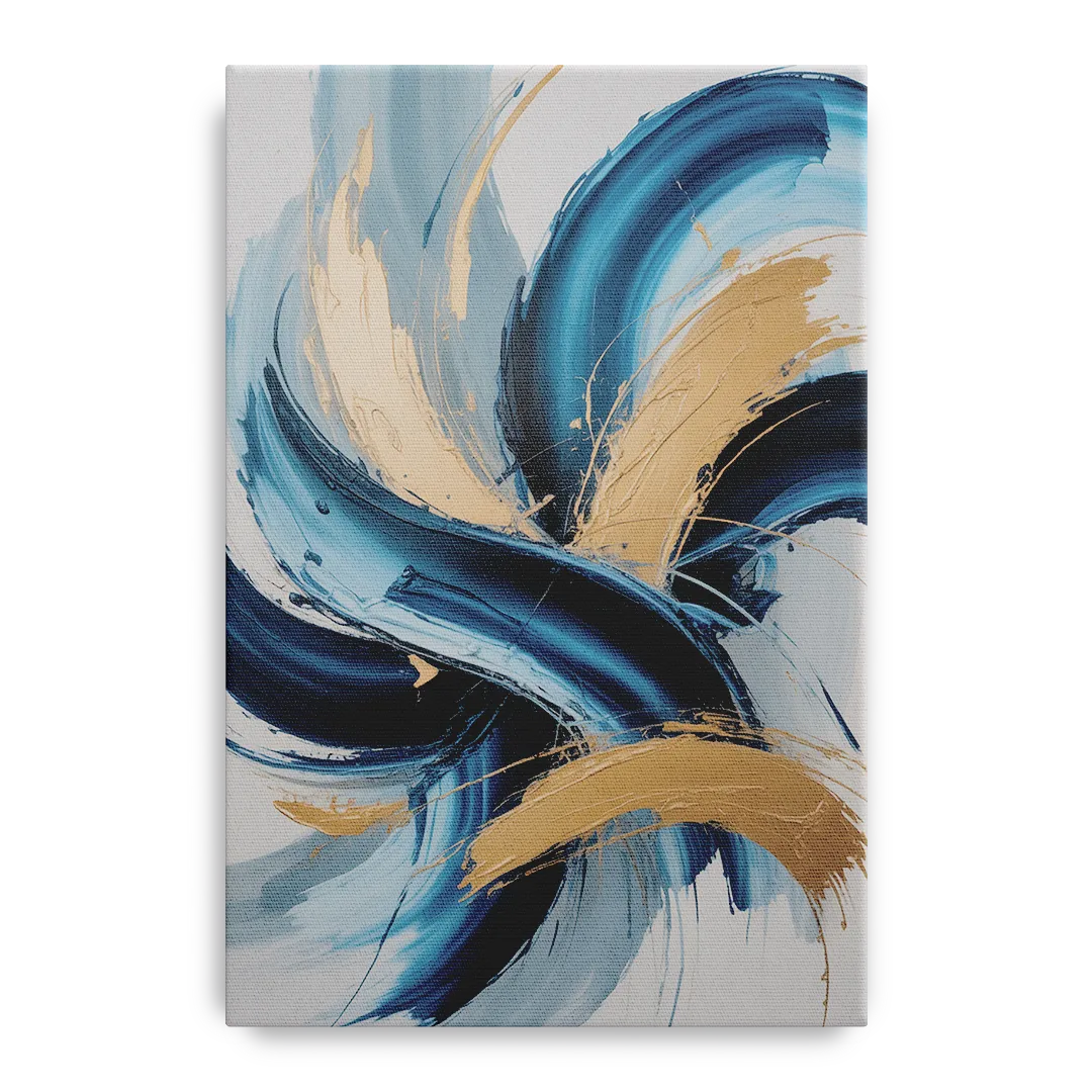 Serene Opulence Blue and Gold Abstract Front - Canvas Wall Art