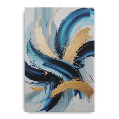 Serene Opulence Blue and Gold Abstract Front - Canvas Wall Art
