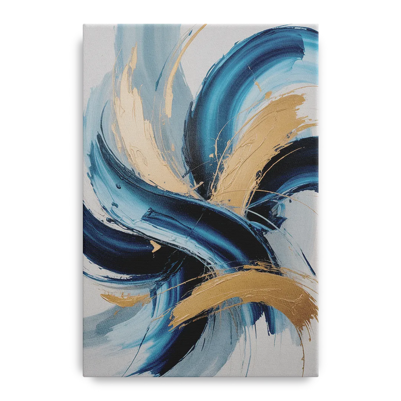 Serene Opulence Blue and Gold Abstract Front - Canvas Wall Art
