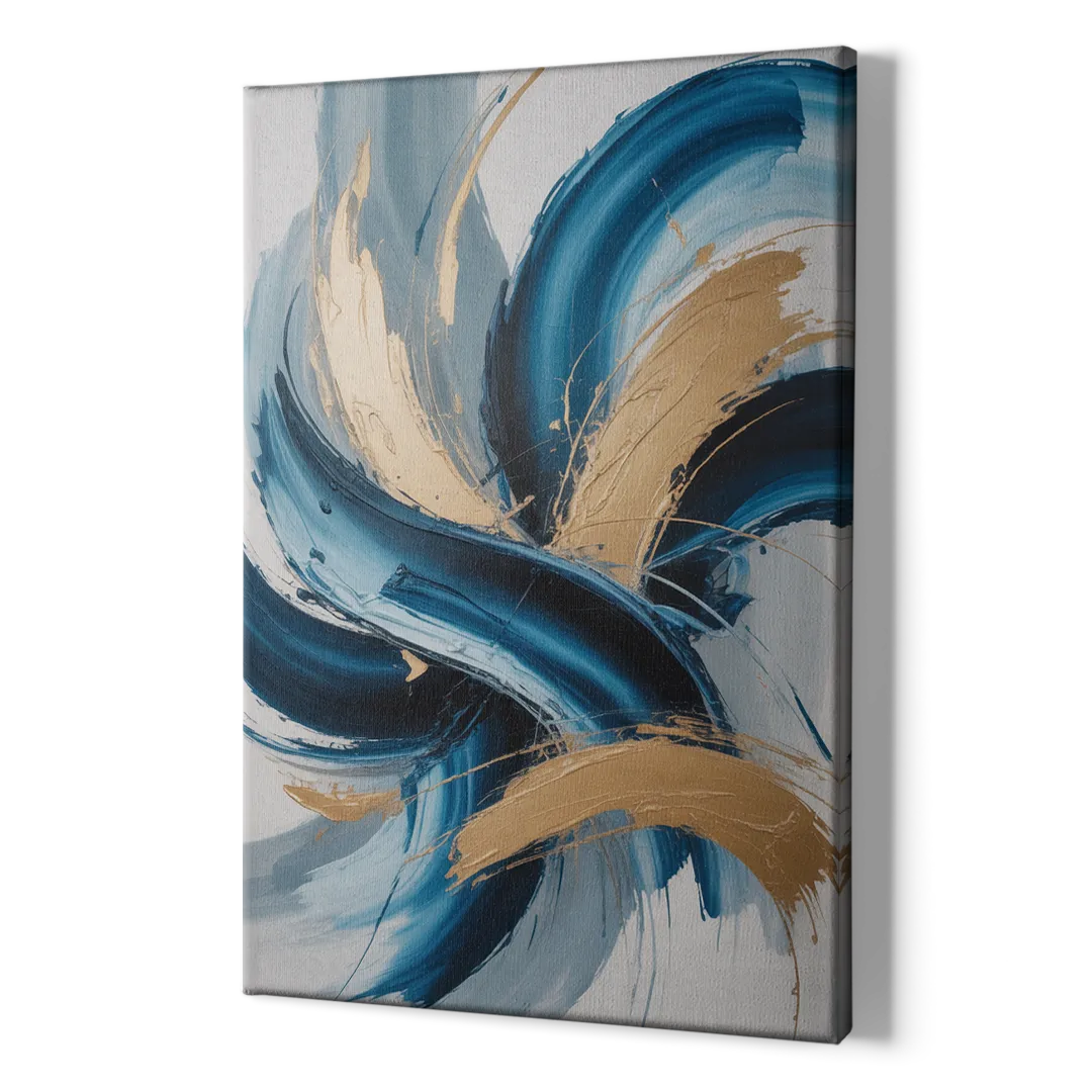 Serene Opulence Blue and Gold Abstract - Canvas Print Art Sides