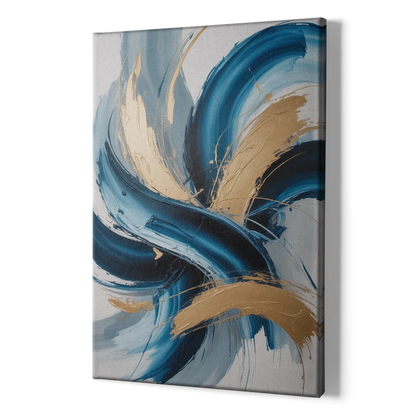 Serene Opulence Blue and Gold Abstract - Canvas Print Art Sides