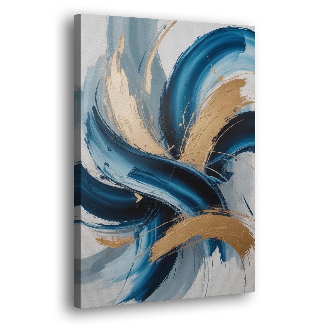 Serene Opulence Blue and Gold Abstract Side - Canvas Wall Art
