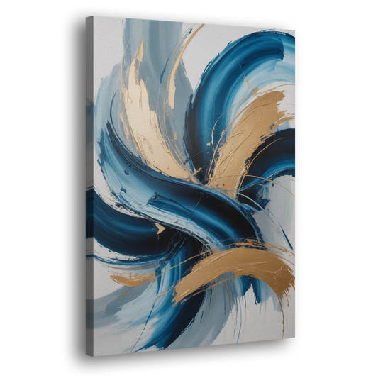 Serene Opulence Blue and Gold Abstract Side - Canvas Wall Art