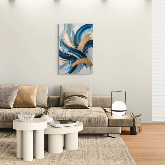 Serene Opulence Blue and Gold Abstract - Canvas Wall Art Living Room