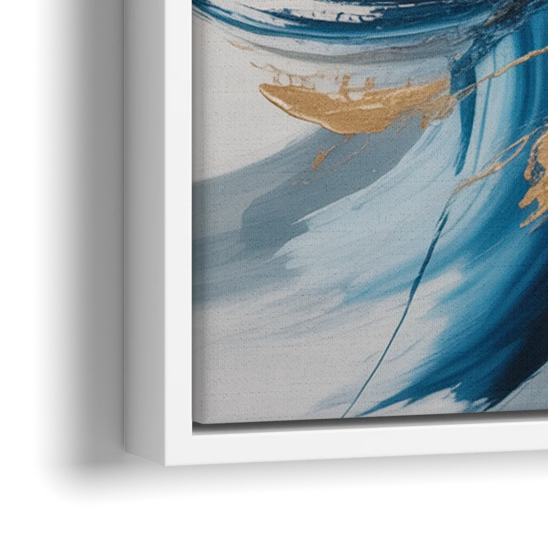 Serene Opulence Blue and Gold Abstract - Close-Up White Frame Canvas