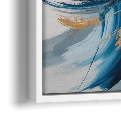 Serene Opulence Blue and Gold Abstract - Close-Up White Frame Canvas