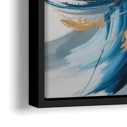 Serene Opulence Blue and Gold Abstract - Close-Up Black Frame Canvas
