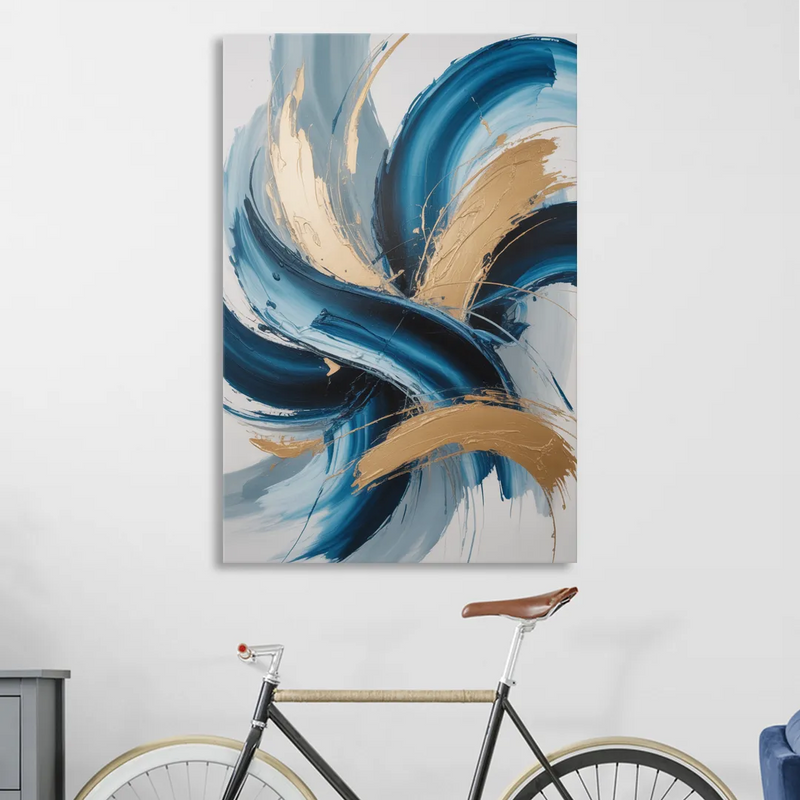 Serene Opulence Blue and Gold Abstract Sitting Room - Canvas Wall Art