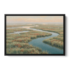 Serene Salt Marsh Creek at Morning - Black Framed Canvas Wall Art - Front